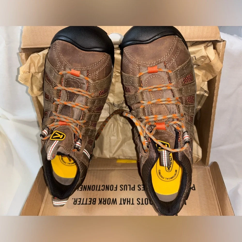 New Keen Men's Brown and Orange Steel Toe Shoes - Picture 2 of 3